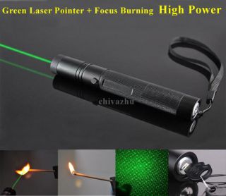 HIGH POWER Green Laser Pointer Adjustable Focus Burning FREE Li