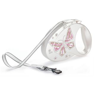 Flexi Glam Retractable Dog Leash   Silver   Butterfly