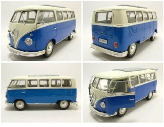 VW T1 Microbus 1962 creme/blau, Modellauto 118 / Welly