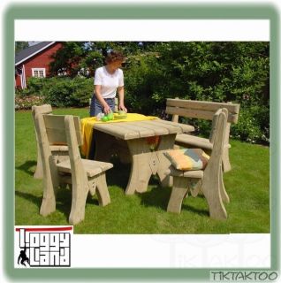 Gartenmöbel Holz Sitzgruppe Gartenbank Gartentisch Hocker Tisch
