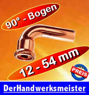 Kupfer 90° Bogen 12 15 18 22 28 35 42 54 für Kupferrohr