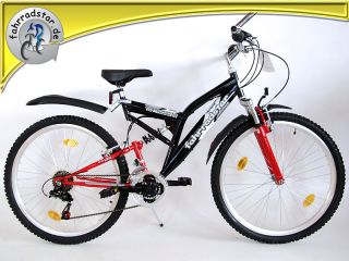 26 Zoll Mountainbike voll gefedert MTB Jugendrad schwarz rot 2626TOA