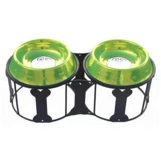 Platinum Pets Deluxe Bone Double Diner Stand With Stainless Steel Bowls   Lime