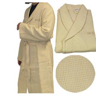Bademantel beige 100% Baumwolle Größe L Sauna W Piquee Modell ELECSA