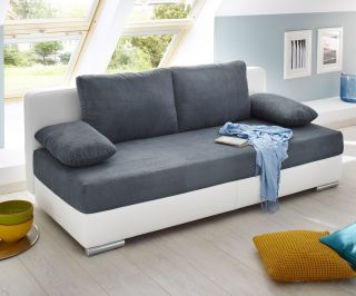 Schlafsofa Ferris 200x100 Blau / Weiss Couch mit Schlaffunktion