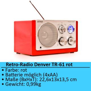 Mini Radio AM FM Teleskop Antenne  Radio AUX Mini Denver TR 61 rot