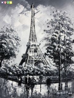 Modern Paris Eiffelturm s/w anno 1920 a78665 30x40cm Ölgemälde