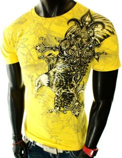 NEW MENS YELLOW GRAPHIC UFC MMA CROSS EAGLE WINGS ANGEL ROYALTY CROWN