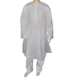 DakshCraft Kurta Pyjama für Männer (Baumwolle), weiß, Größe 44