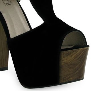 Damen Kunstleder Holz Absatz Peep Toe Plato Frauen Schuhe Größen 36