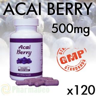 Acai Beere Berry 120 Kapseln 500mg 1 Monats Pack Detox Diät