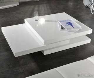 Couchtisch Rotate XL 126x80 cm Weiss Hochglanz Größe variabel Tisch