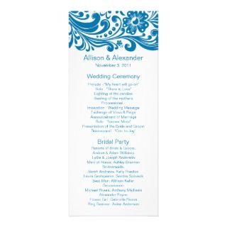 Blue Print Floral Swirls Damask Wedding Program Invite