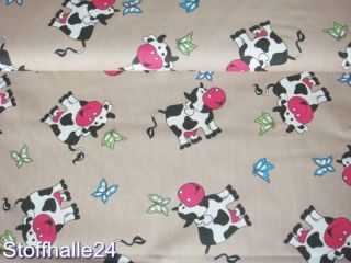 Baumwolle Stoff BEIGE Kuh / Kühe Kinderstoff Patchwork Deko #1106