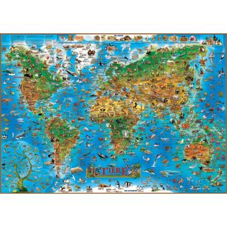 Poster Karte Weltkarte für Kinder mit Tieren 97x137cm