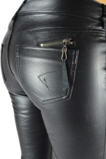 Damen Hose Kunst Lederhose Straight Leg Jeans schwarz Leder Optik