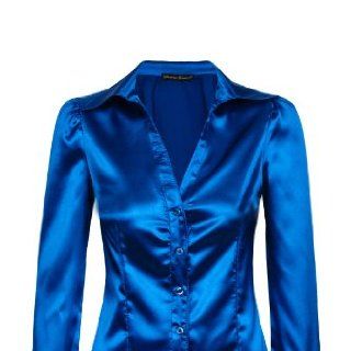 Damen V Ausschnitt Glanz Bluse Langarm Satin Hemd Grösse XS S M L XL