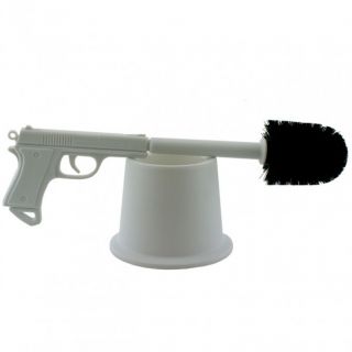 Toilettenbürste Pistole weiß Klobürste im Waffendesign für