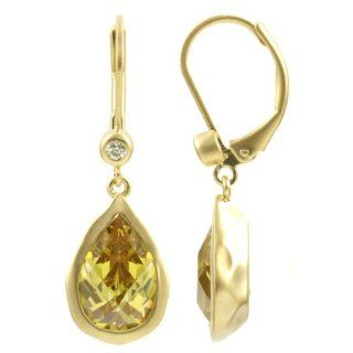 Kate Middleton Inspired Pear Drop Canary CZ Earring   Gold Tone