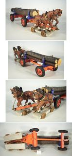 Fröha Holz Masse Pferdegespann mit Wagen & Holzladung #181