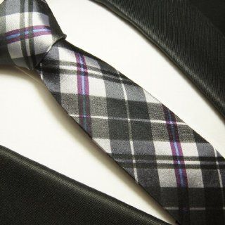 Schmale Krawatte 6cm schwarzes Schottenmuster 100% Seidenkrawatte by