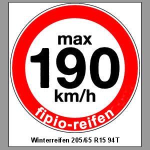 Aufkleber f. Winterreifen 205/65 R15 94T max 190 km/h
