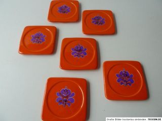 70th 6 UNTERSETZER Keramik orange SMF MAJOLIKA