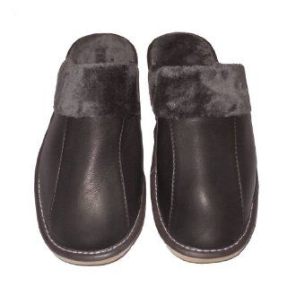 Herren Open Back Lounge / House Slippers with Leather Toe and Rubber