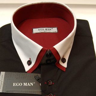 EGO MAN Hemd BODY FIT Langarm weißer Kragen (2012 134 schwarz)