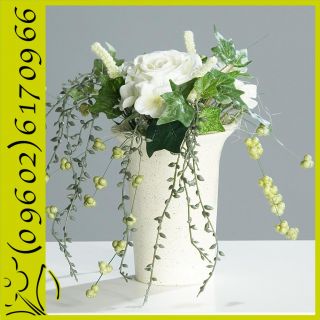 Kunst Rose Gesteck Cabbageros e Kunstblume im Topf weiß