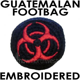 HACKY SACK GUATEMALAN FOOTBAG EMBROIDERED   BIOHAZARD   RED & BLACK