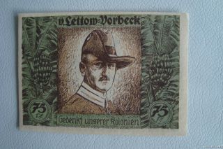 Notgeld DEUTSCHE KOLONIEN 75 Pf, 1921 von Lettow Vorbeck