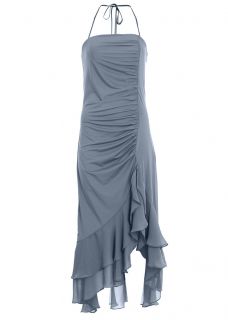Kleid Gr. 46 Rauchblau Neckholderkleid Partykleid Abendkleid Maxikleid