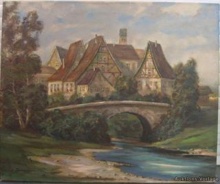 Original german village ,oil on canvas , age around 1976, signed see
