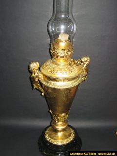 Petroleumlampe mit Figuren,ca.1890,Zylinder gemarkt, Doppel