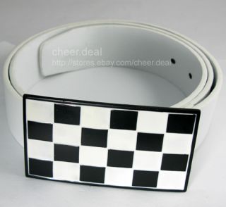 Checkered Check White Black Chess Buckle & Leather Belt