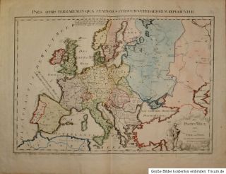 1799 Europa Europe Post Karte   Kolorierte Kupferstich   Landkarte bei