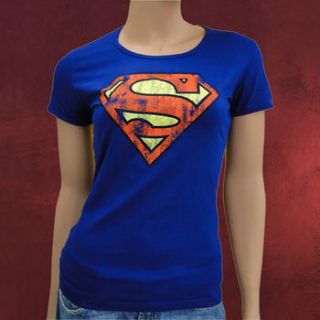 Damen Marken Girlie Shirt Superman Logo, Retro Print