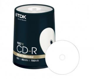 100 x TDK CD R 700 Mb 80 Min 52x Spindel Bedruckbar
