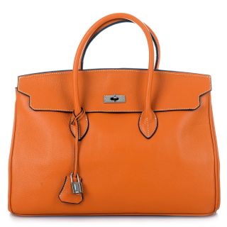 ROUVEN Orange & Silver GRACE 40 Bag Leder Handtasche