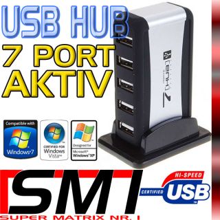 USB HUB 2.0 VERTEILER 7 PORT AKTIV mit Netzteil NEU /SB
