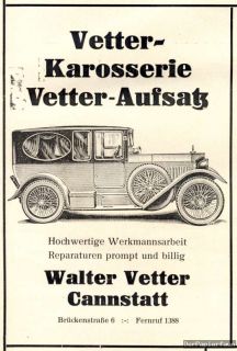 Karosserie Vetter Auto Autobau Cannstatt Reklame 1925