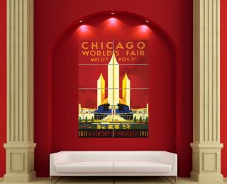 CHICAGO WORLDS FAIR A CENTURY OF PROGRESS 1933 GIANT POSTER PLAKAT