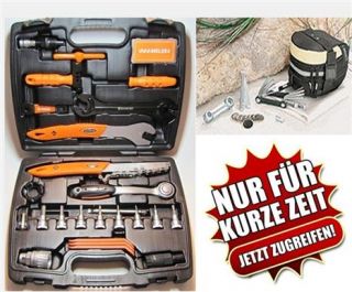 Toolbox Werkzeugkoffer, 25 Werkzeuge aus CrV3 Edelstahl + Satteltasche