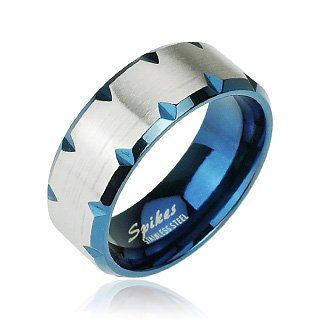 Edelstahl Ring Metallic Blau Silber, 8mm breit (Größe frei wählbar)