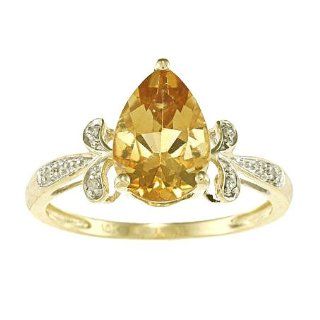 10k Gelbgold Birnen Form Citrin und Diamant Ring (1/10 cts)