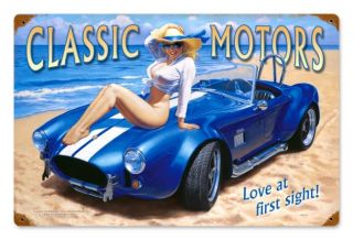 Classic Motors Shelby Cobra Strand Hot Girl Pin Up Retro Sign