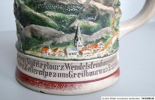 Keramikhumpen Krug Reliefkrug Gruß v. Wendelstein Martin Pauson