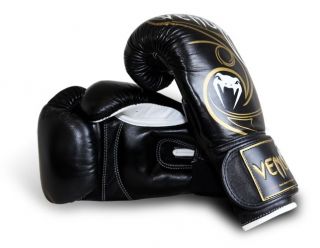 Venum Wave Boxhandschuhe Gloves schwarz gold Leder MMA UFC Boxing Muay