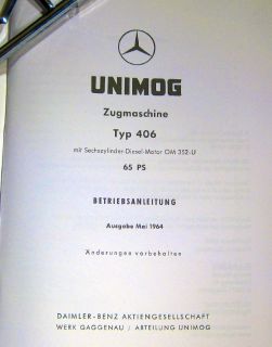 Betriebsanleitung Unimog 406 Motor 65 PS 6Zyl. D20